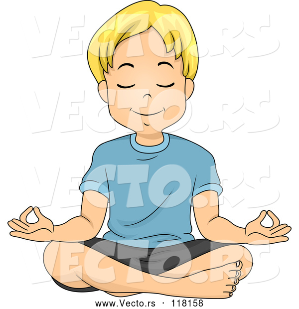 Vector of Relaxed Blond White Boy Meditating