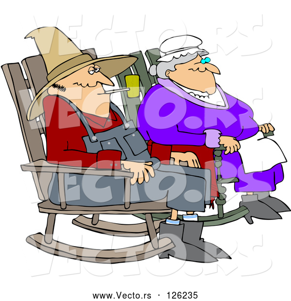 Vector of Relaxed Cartoon Couple Sitting in Rocking Chairs
