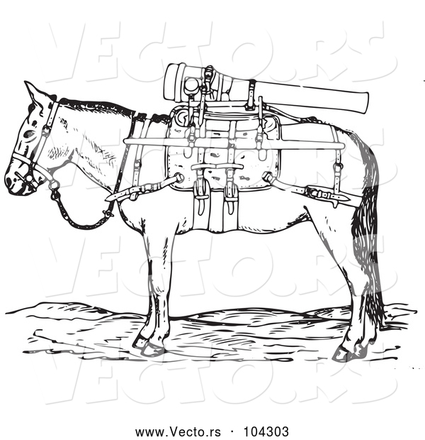 Vector of Retro Gun Mule with Weapons in Black and White