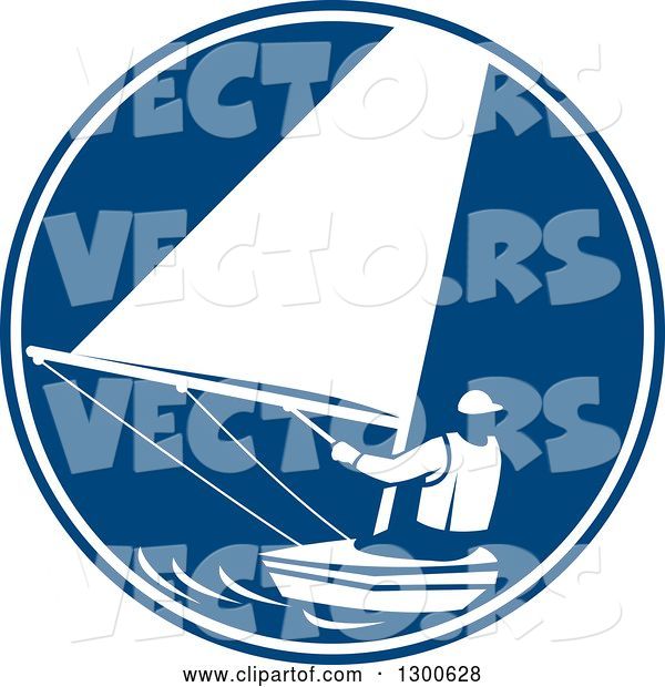 Vector of Retro Guy Sailing in a Blue and White Circle