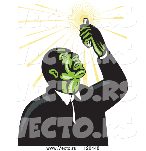 Vector of Retro Mad Scientist Looking up at a Test Tube