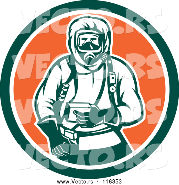 Vector of Retro Woodcut Hazchem Worker in a Circle