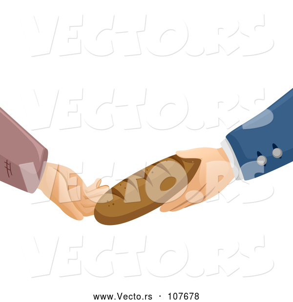 Vector of Rich and Poor Hands Exchanging a Loaf of Bread