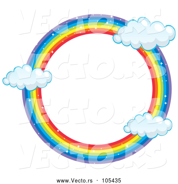 Vector of Round Rainbow Frame with Clouds