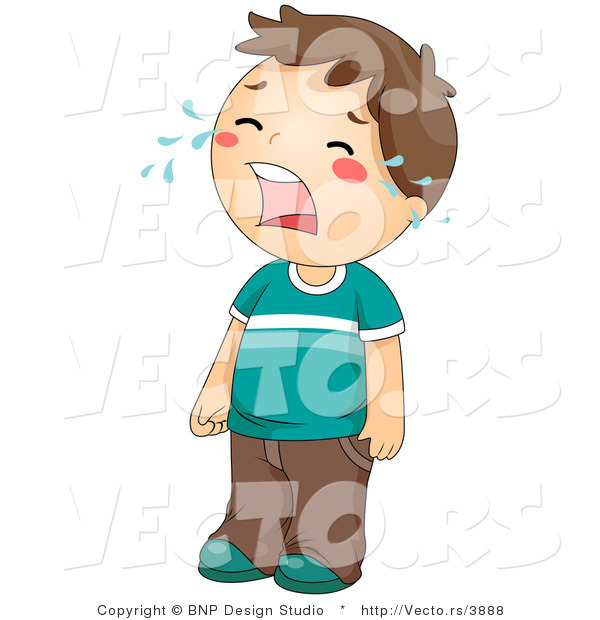 Vector of Sad Cartoon Boy Standing and Crying
