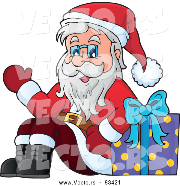 Vector of Santa Waving Hello with Present
