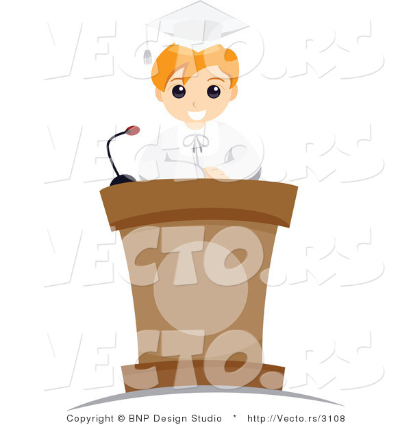 Vector of School Boy Graduate Giving a Speech at a Podium on Stage