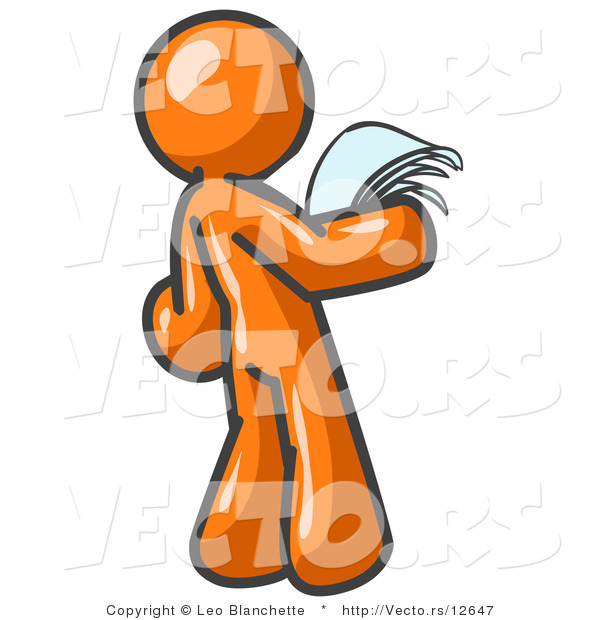 Vector of Serious Orange Guy Reading Papers and Documents