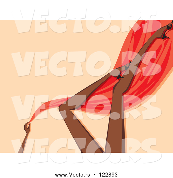Vector of Sexy Black Womans Legs with Red Silk and Heels over Beige
