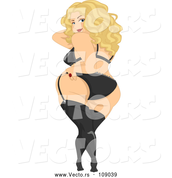 Vector of Sexy Blond White Chubby Lady Posing in Lingerie and Looking Back