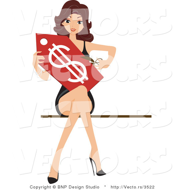 Vector of Sexy Young Lady Cutting a Dollar Tag
