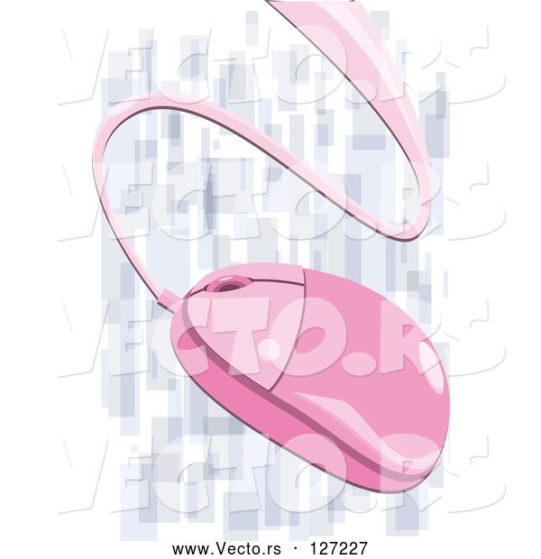 Vector of Shiny Pink Corded Computer Mouse over Purple and White
