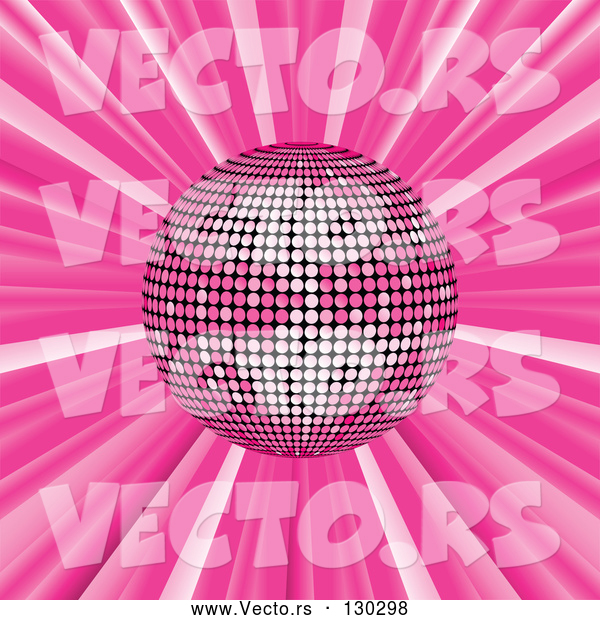 Vector of Shiny Pink Mirror Disco Ball Spinning Suspended over a Pink Bursting Background