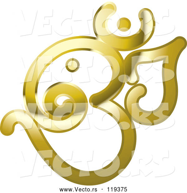 Vector of Shiny Reflective Gold Om or Aum Hinduism Symbol