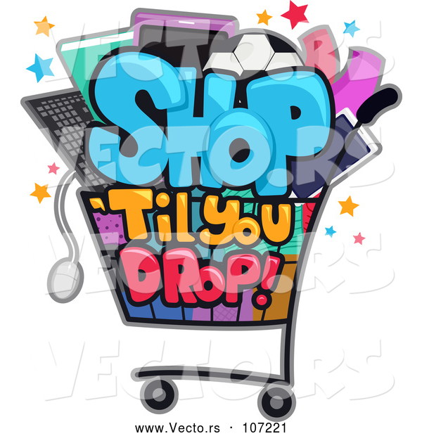 Vector of Shop till You Drop Design with a Cart Full of Items