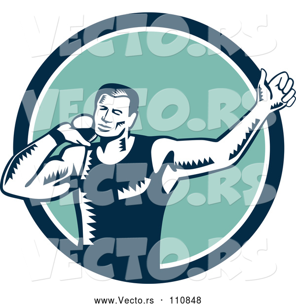 Vector of Shot Put Athlete Guy Throwing in a Blue White and Turquoise Circle