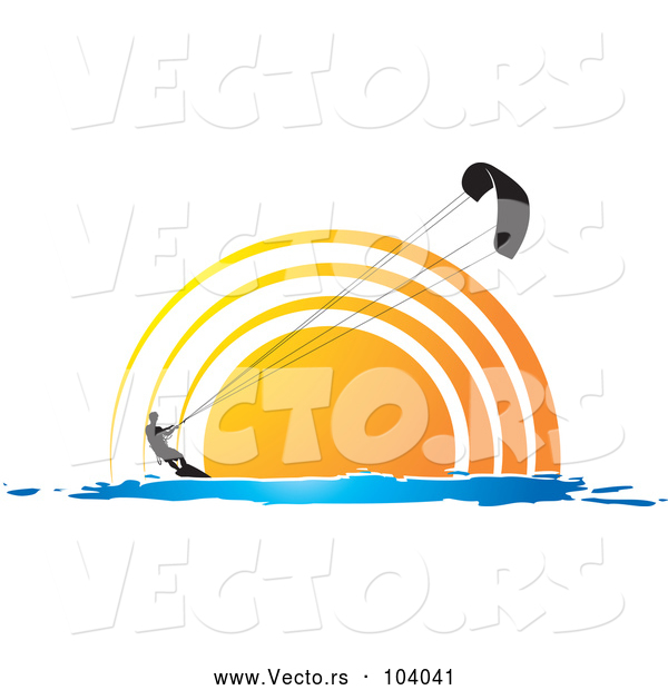 Vector of Silhouetted Kite Surfer Person Against a Sunset or Sunrise