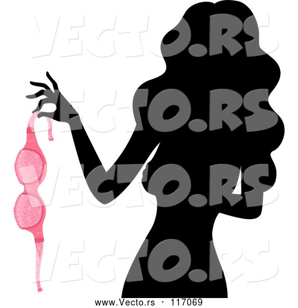 Vector of Silhouetted Lady Holding a Pink Bra