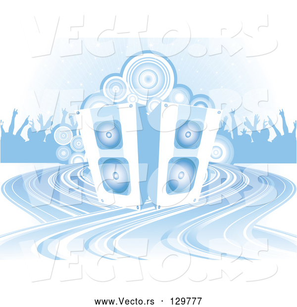Vector of Silhouetted People and Circles Behind a Set of Speakers