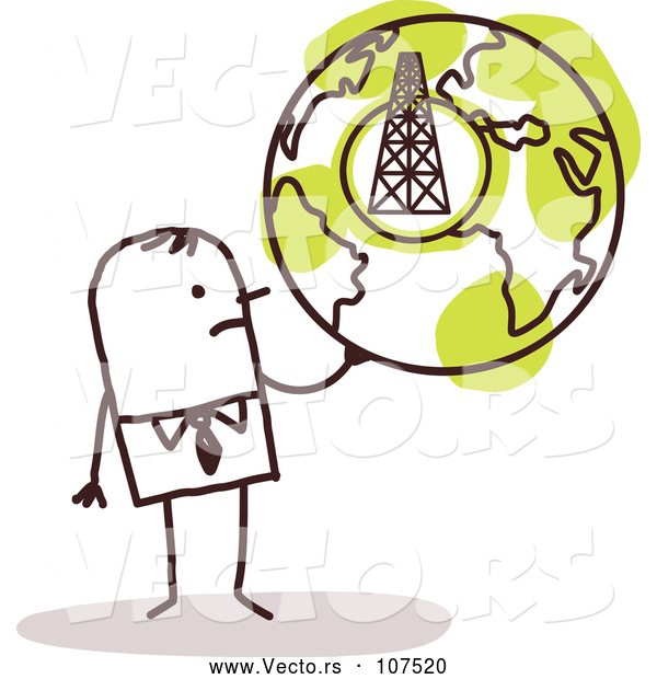 Vector of Sketched Stick Businessman Holding a Globe with a Tower