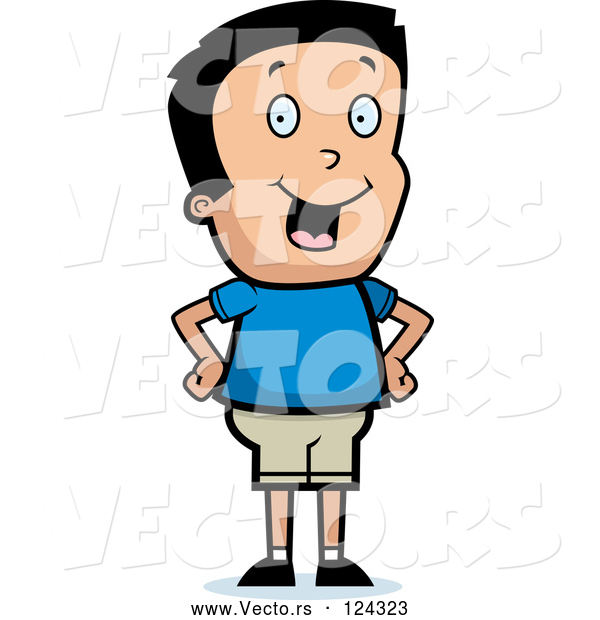 Vector of Smiling Cartoon Boy Standing with His Hands on His Hips