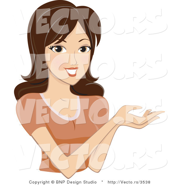 Vector of Smiling Pretty Girl Holding out Her Hands