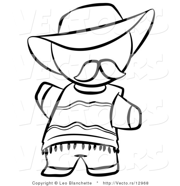 Vector of Spanish Person in a Hat - Coloring Page Outlined Art