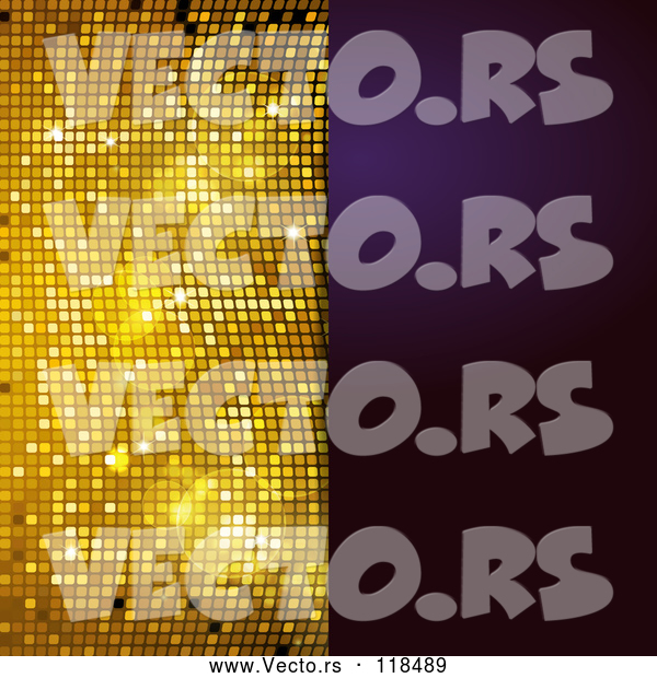 Vector of Sparkly Gold Mosaic and Purple Panel with Text Space