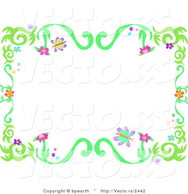 Vector of Spring Floral Vine Border with Colorful Flowers and Butterflies