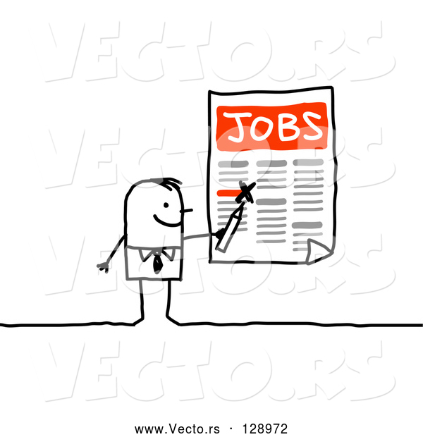 Vector of Stick Business Man Highlighting Job Openings on a Poster
