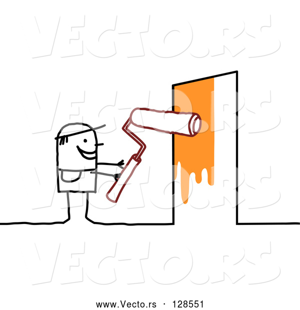 Vector of Stick People Character Painting a Door