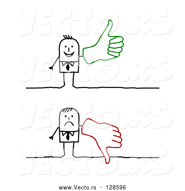 Vector of Stick People Character Wearing a Big Glove and Giving the Thumbs up and the Thumbs down
