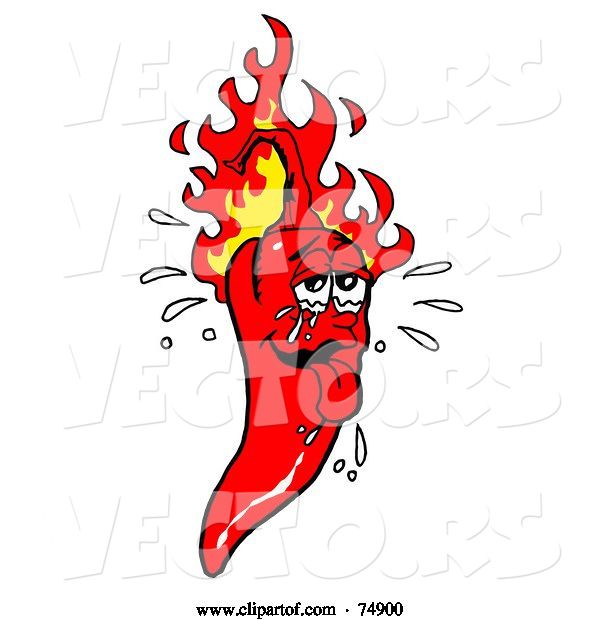 Vector of Sweaty Hot Red Pepper with Flames