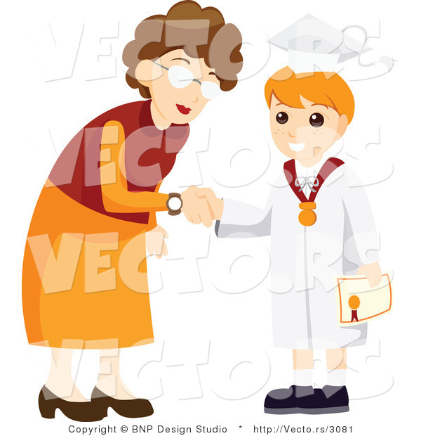 Vector of Teacher Shaking Hands with Graduate Student