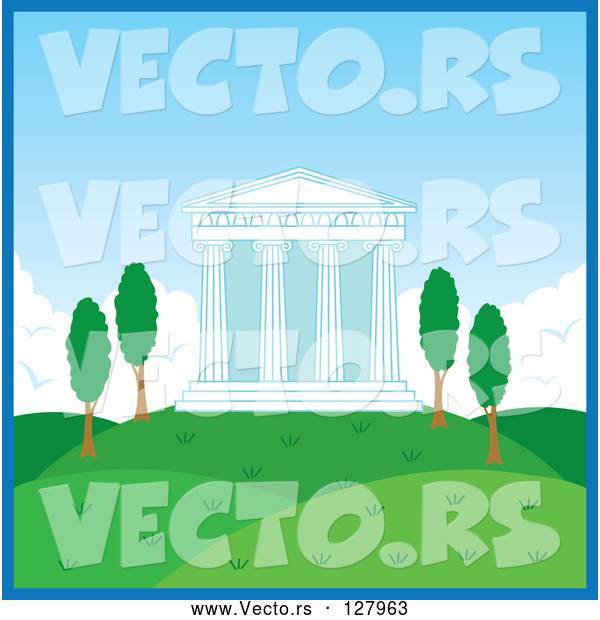Vector of Temple with Columns in a Hilly Landscape at Day Time