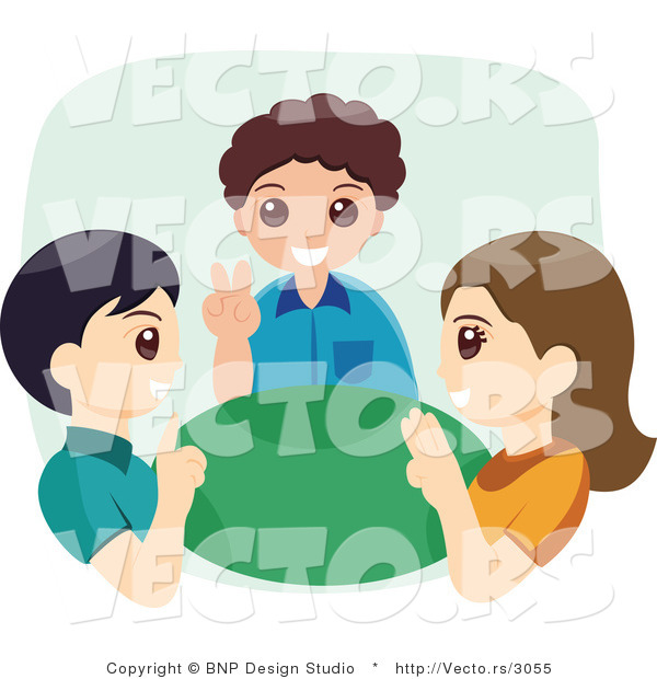 Vector of Three Happy Children Using Sign Language