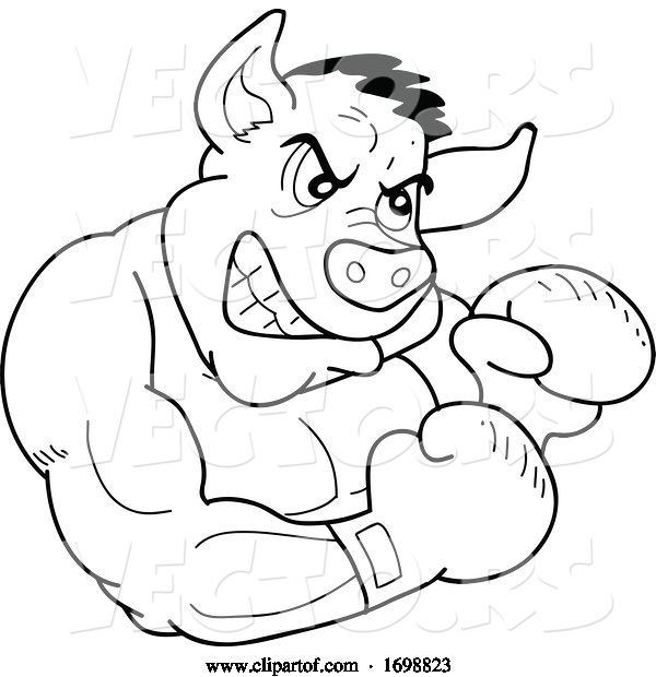 Vector of Tough Black and White Muscular Boxer Pig for a BBQ Competition Design