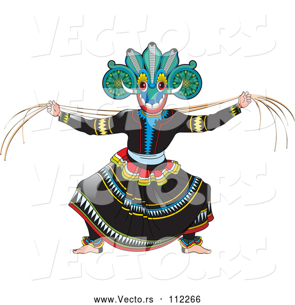 Vector of Traditional Sinhala Devil Dancer in a Horned Mask 4