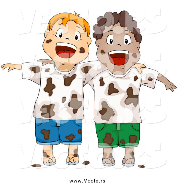 Vector of Two Happy Dirty Boys After a Mud Fight