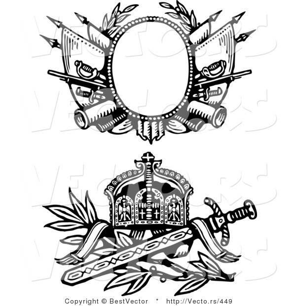Vector of Two Knight Swords and Shields - Black and White