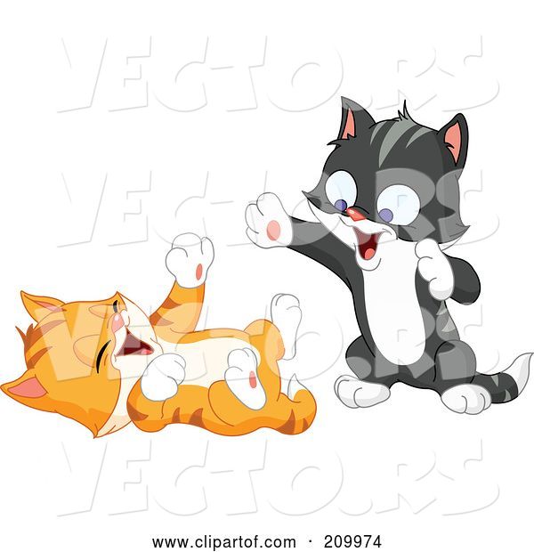 Vector of Two Playful Happy Kittens Playing
