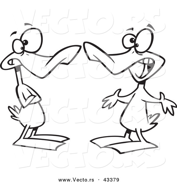 Vector of Upset Cartoon Ducks Quacking a Conversation - Coloring Page Outline