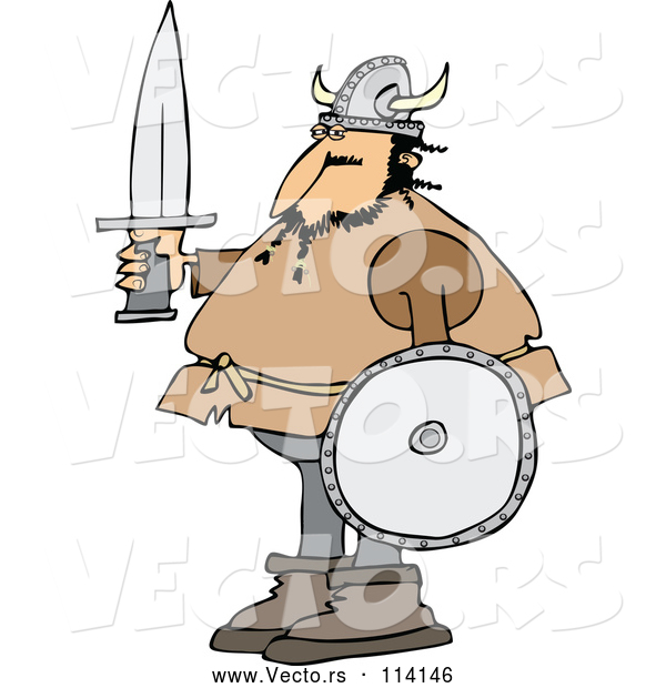 Vector of Viking Guy Holding a Sword and Shield