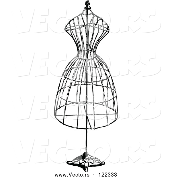 Vector of Vintage Black and White Wire Dressmaker Frame
