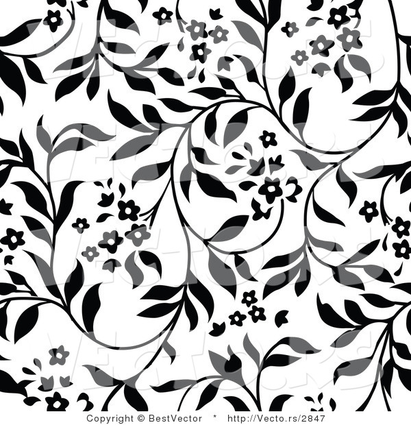 Vector of White and Black Floral Vines Background Pattern Version 4