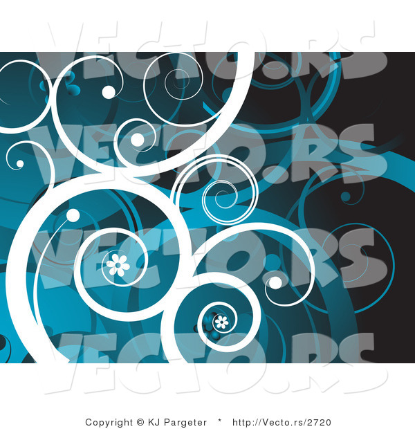 Vector of White and Blue Curling Vines with Little Flowers