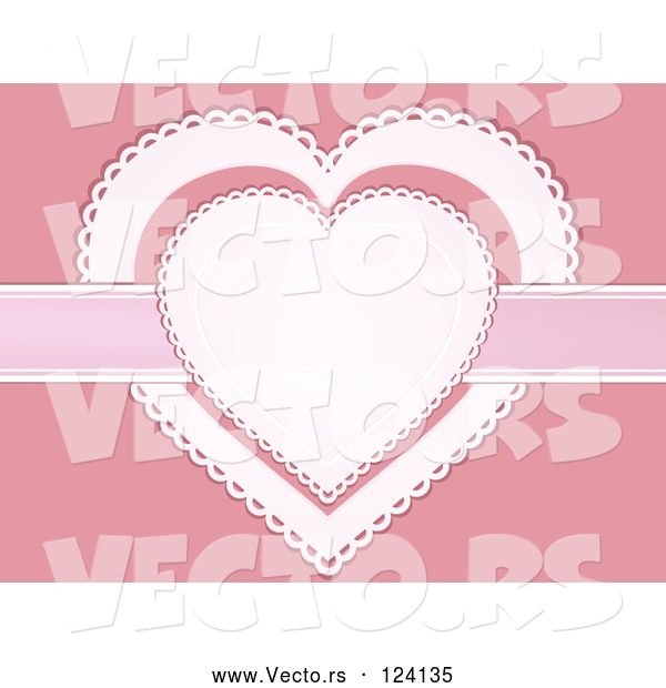Vector of White and Pink Doily Hearts with a Ribbon