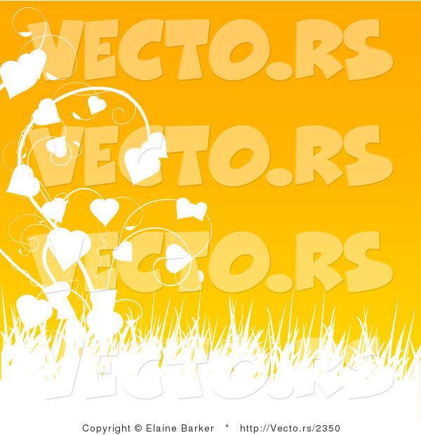 Vector of White Vines with Heart Shaped Leaves Growing in Grasses - Orange Background Design