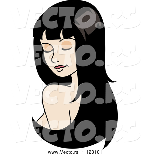 Vector of Woman Looking over Her Shoulder with Long Black Hair Extensions or a Wig