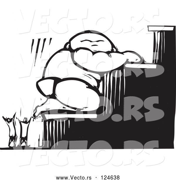 Vector of Woodcut Baby Climbing Stairs